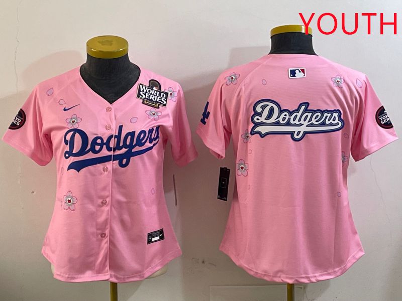 Youth Los Angeles Dodgers Blank Pink Sakura Edition 2025 Nike MLB Jersey style 15->youth mlb jersey->Youth Jersey
